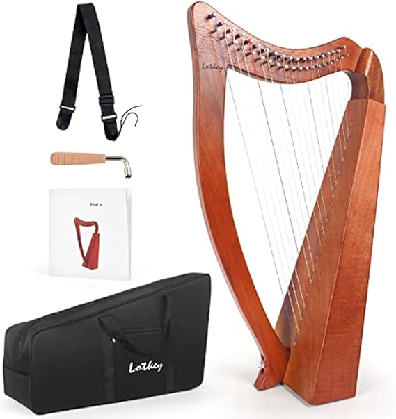 LOTKEY 19 Strings Harp, Solid Mahogany Harps 29'' W/Gig Bag,Tuning Wrench,Straps,Instruction for Professional Lyre Harp Player,Beginner,Adults F3 G3 A3 B3 C4 D4 E4 F4 G4 A4 B4 C5 D5 E5 F5 G5 A5 B5 C6