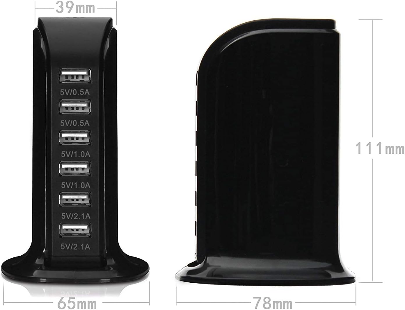 USB Tower Power Adapter 6-Port Smart IC Tech Charging Station with Quick Charge 2.1 for Phone, Tablets, and More (Black) : Cell Phones & Accessories