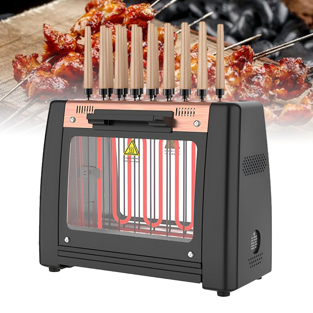 FURLOU Electric BBQ Grill, Multifunction Smokeless Vertical Meat Roaster, Countertop Stainless Steel Kabob Grill, Portable Picnic Bbq Gril, 360° Automatic Rotation, for Kitchen Party Restaurant