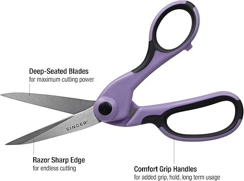 Miniatura 6 de SINGER ProSeries - Juego de tijeras de tela resistentes de 8.5 pulgadas y 4.5 pulgadas para detalles de manualidades, color morado lila, juego de 2