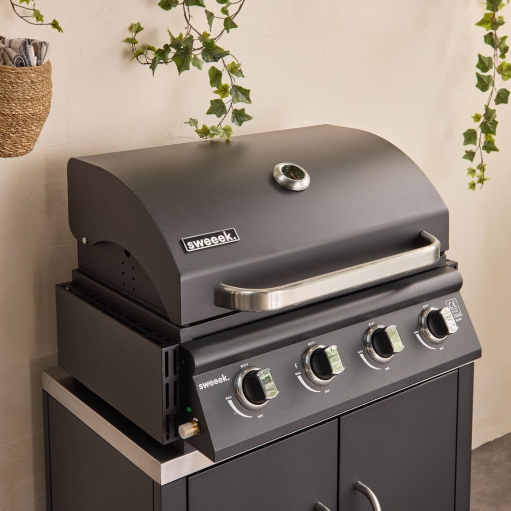 sweeek - Barbecue à gaz avec 4 brûleurs à poser avec récupérateur de graisse