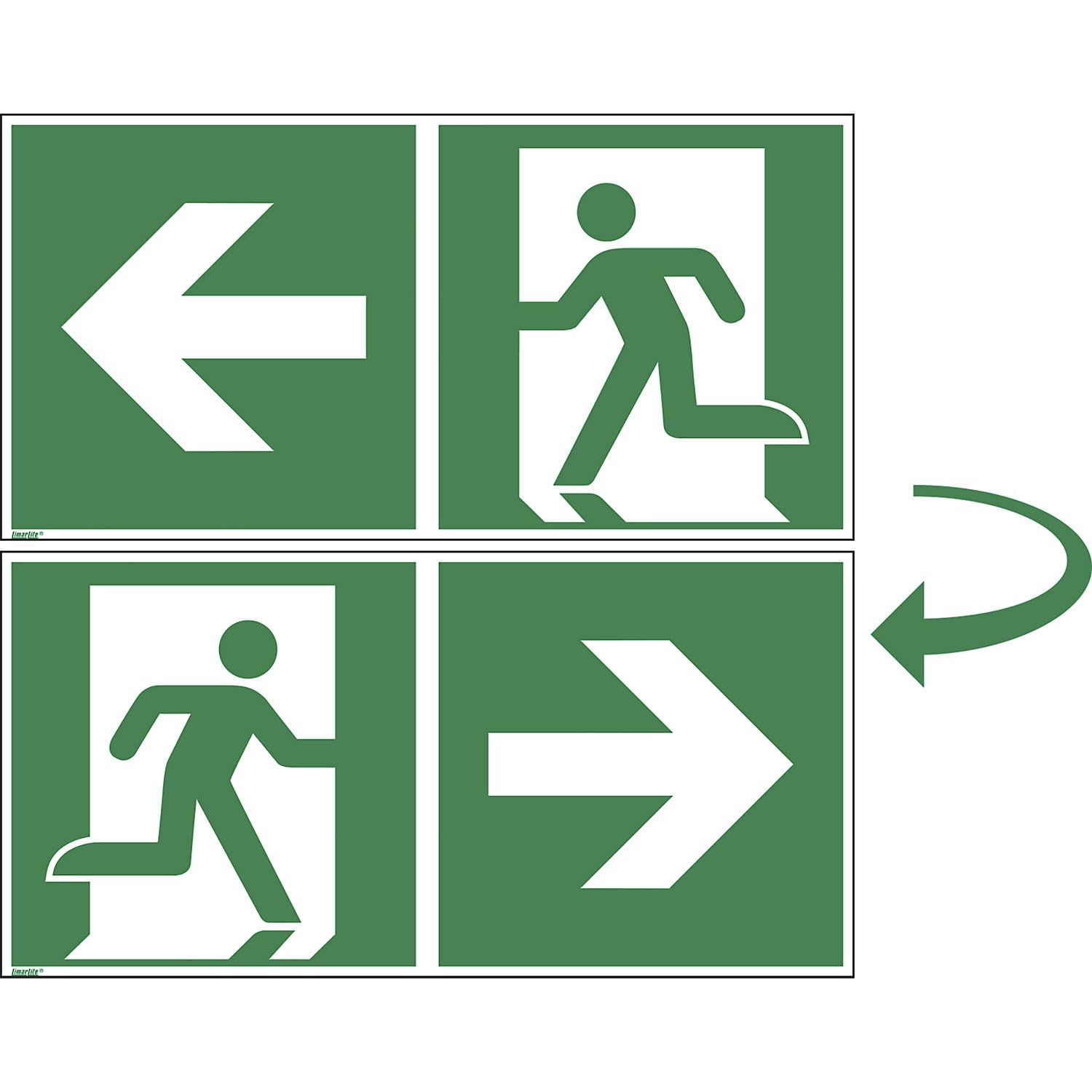 Notausgang Links/rechts, doppelseitig, Hart-PVC, langnachleuchtend, 300 x 150 mm gemäß ASR A1.3 / ISO 7010 E001/E002, Rettungszeichen Schild, 30 x 15 cm
