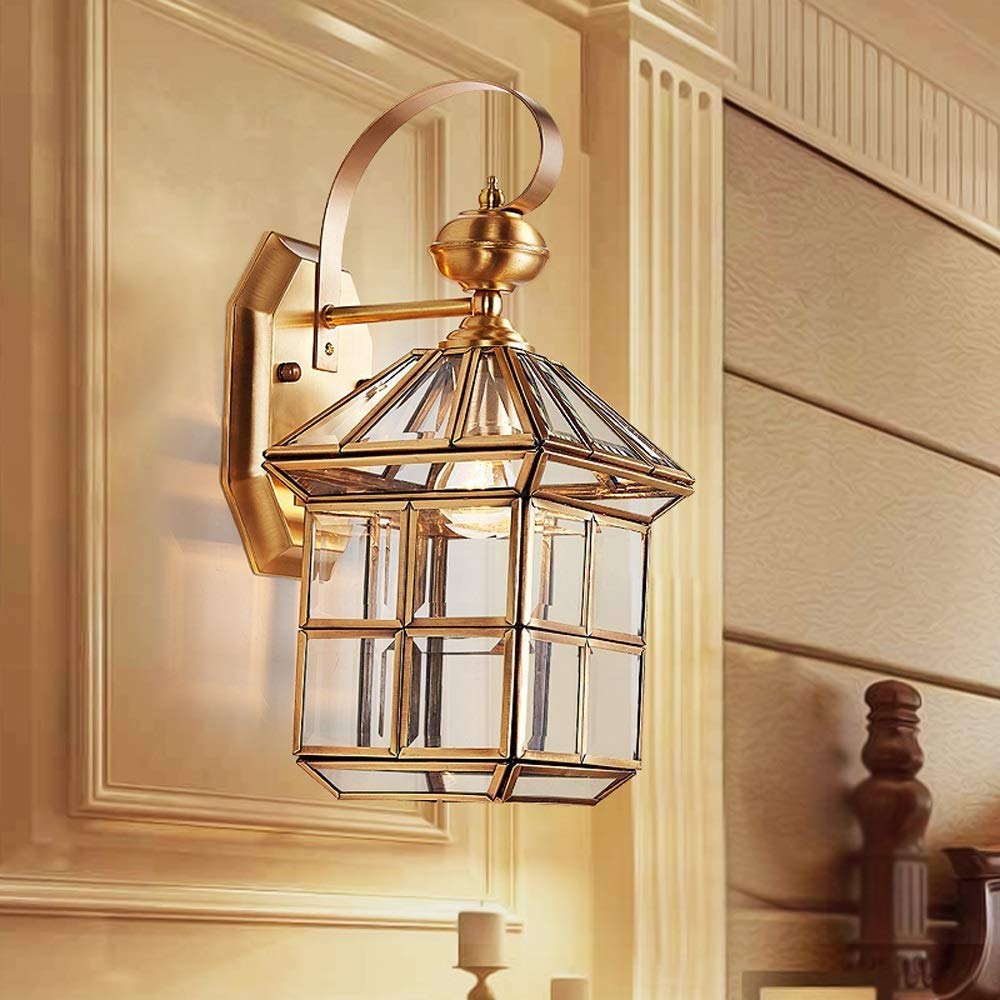 CXYWBD Lamps Sconces Outdoor Copper Art Light Waterproof IP54 Antique Patio Garden Villa Exterior Lantern E27 Glass Wall LampPorch LightOutdoor,