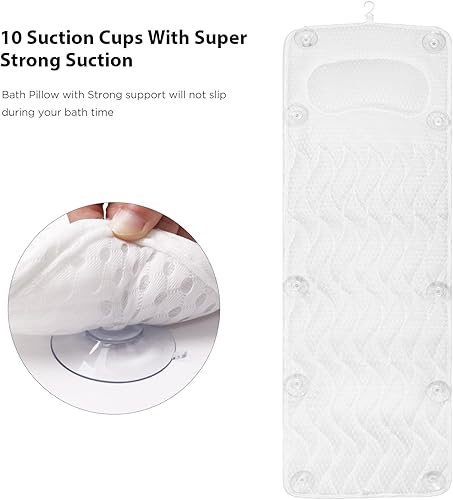 Miniatura 10 de Almohadas de bañera para bañera, almohada de bañera para soporte de cuello y espalda con TPE ergonómico, almohada de bañera mejorada de malla 4D con