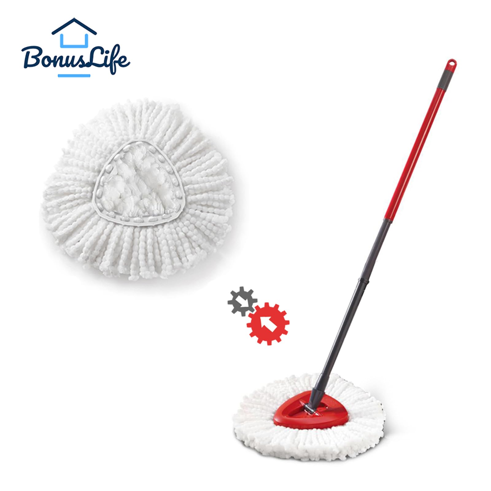 BonusLife - Paquete de 4 recambios de fregona y 1 pieza de base de cabeza de fregona para 1 tanque EasyWring Spin Mopa de repuesto