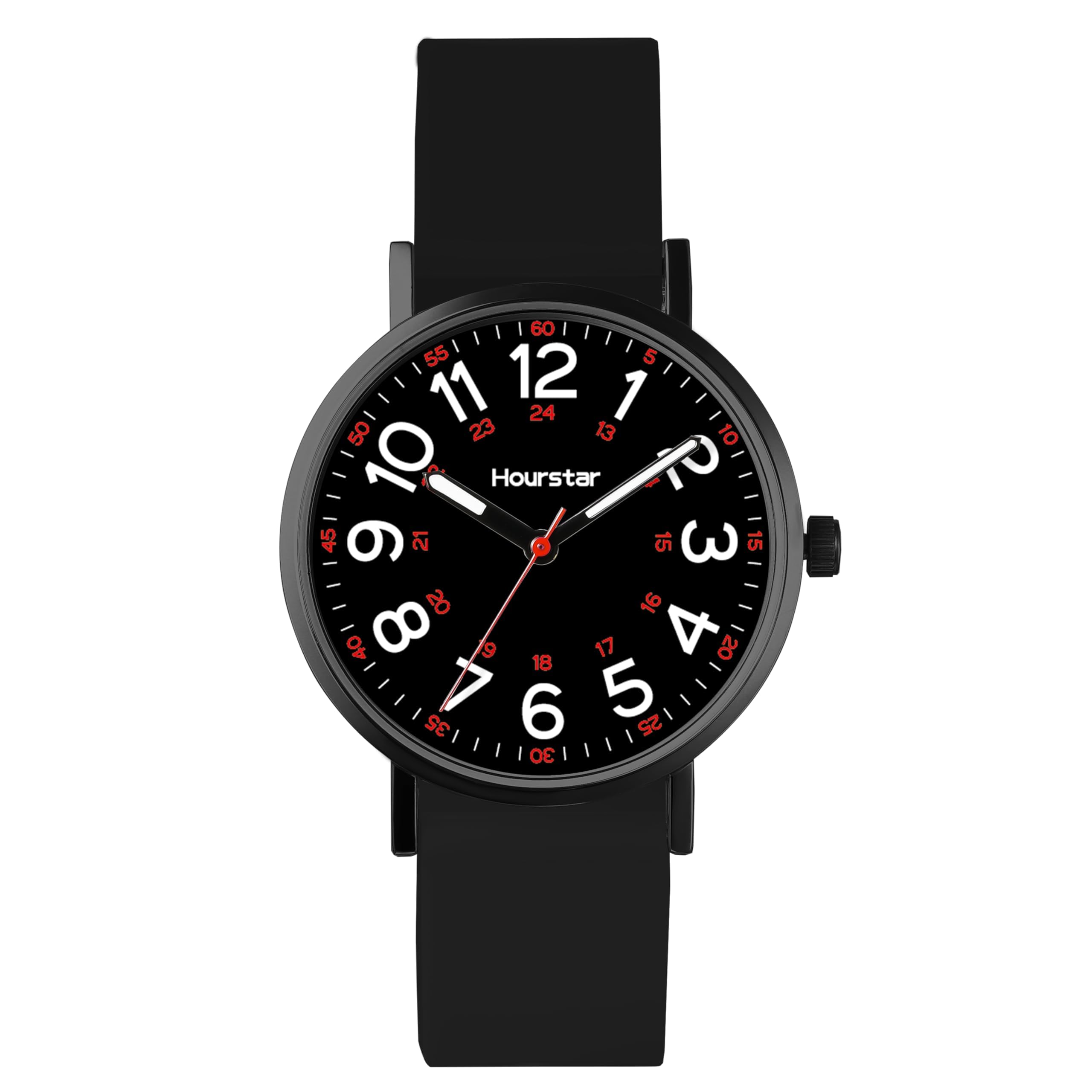 Reloj analógico de enfermera para mujer con segunda mano para enfermería, 12/24 horas, correa de silicona, fácil lectura (negro)