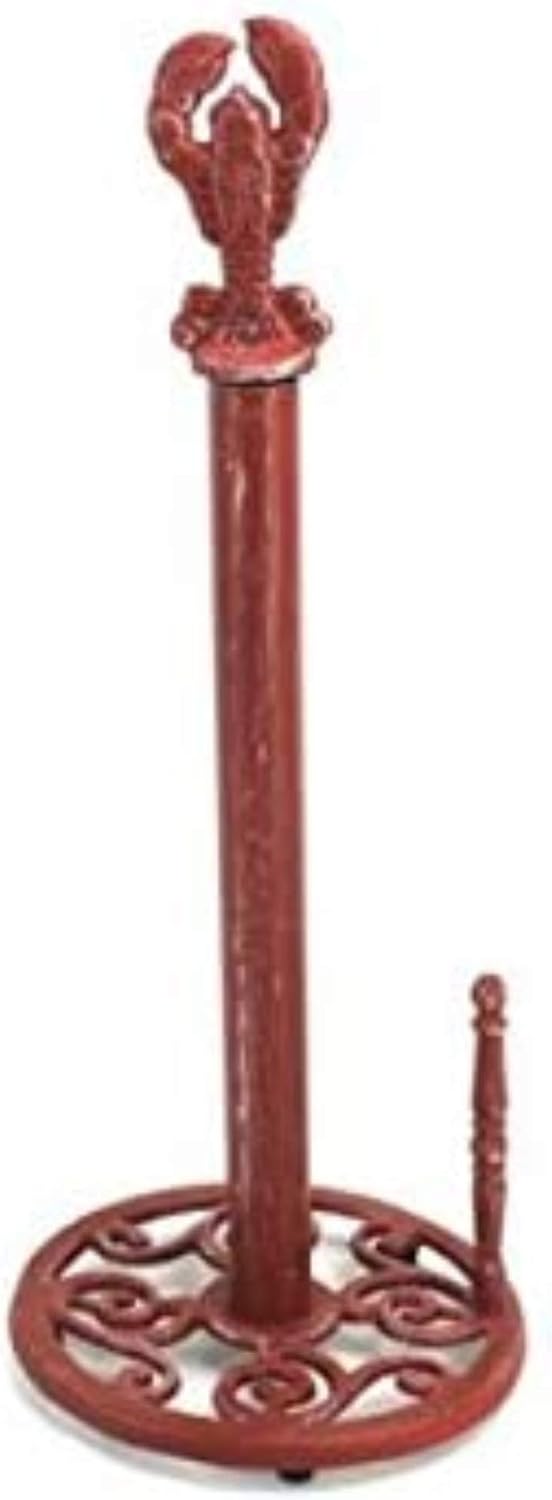 Hampton Nautical Red Whitewashed Paper Towel Holder 16"-Lobster Beach Decor-Cast Iron