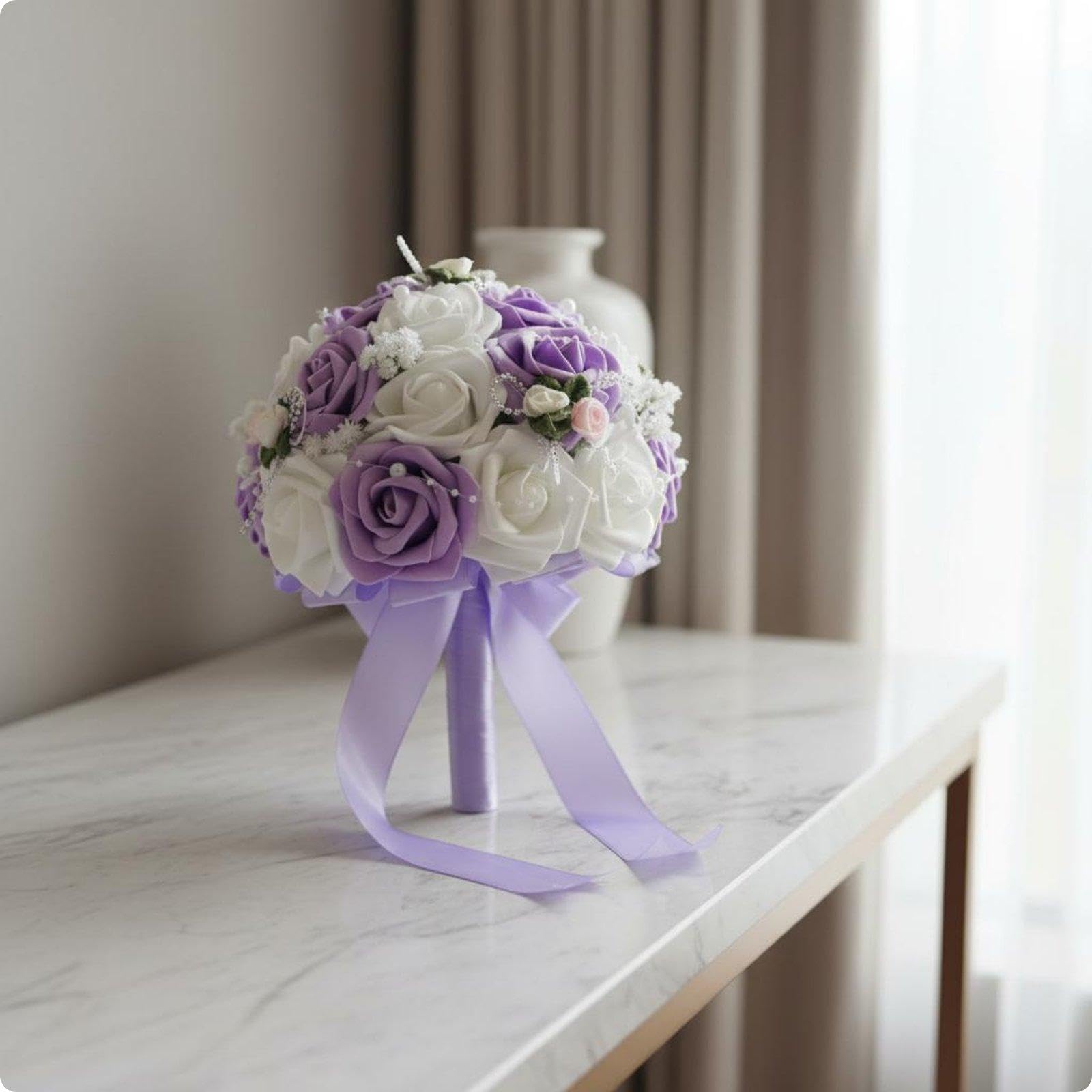 White and Lavender Nuptial Bouquet Western Style Bridal Bridal Hand-Held Floral Arrangement Large Size Floral Decoration for Brides-image-41