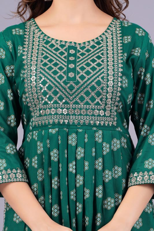 Image of NEW4U Women's Sequin Zari Embroidery Printed Naira Cut Kurti