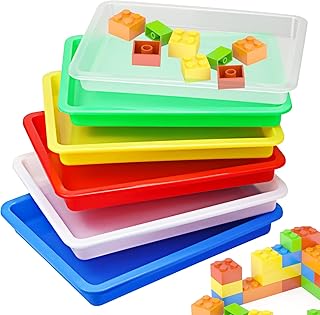 Bercoor Large Activity Plastic Tray, 6 Pack Multicolor Plastic Art Trays, Stackable Crafts Organizer Tray Serving Tray for Classroom Home Organizing, Painting, DIY Project (13.3 x 9.8 x 1 inch)
