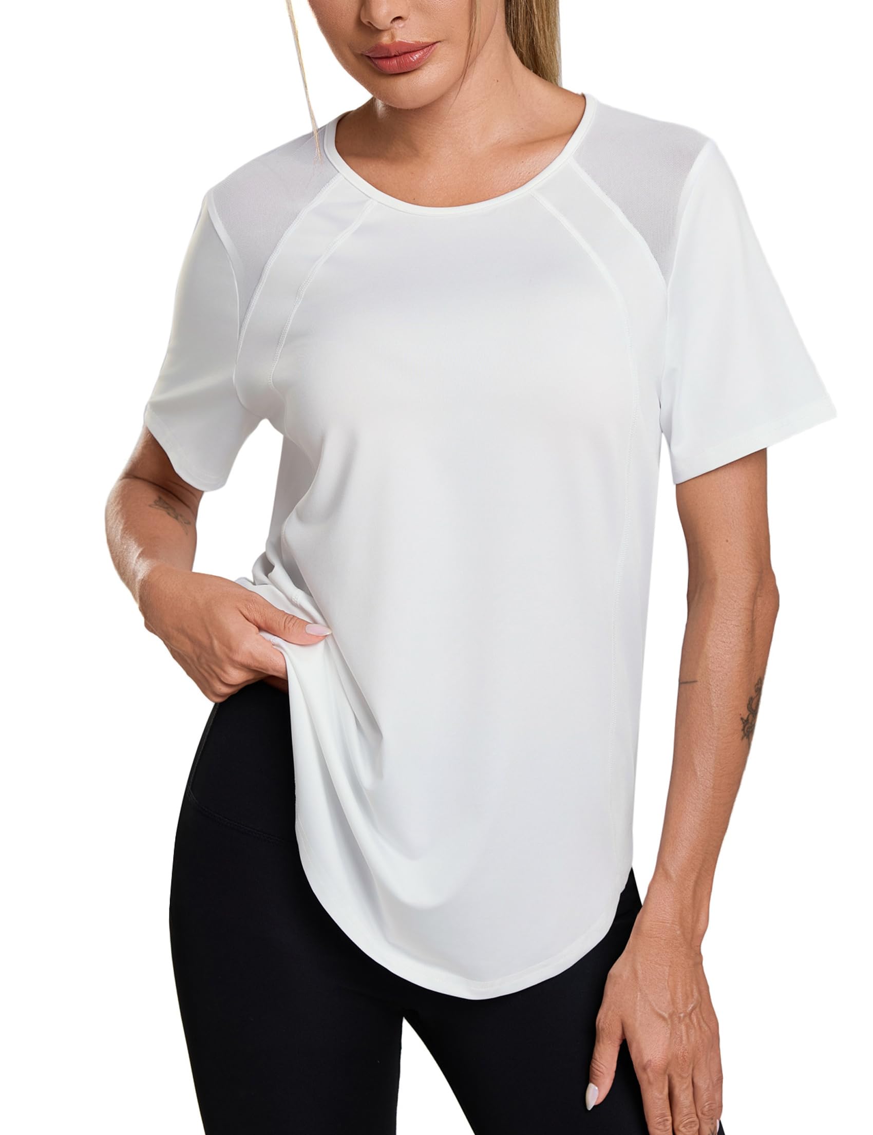 Terecey Sport Tshirt Damen Sommer Casual Basic Oberteile Rundhals Loose Fit UPF 50+ Funktionsshirt mit Rückenfreies Locker Atmungsaktiv Yoga Fitness Laufen Workout Tops S-XXL