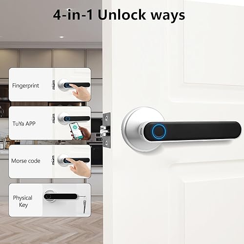 Miniatura 2 de Cerradura de puerta inteligente de huellas dactilares, cerradura de puerta biométrica con aplicación para dormitorio, hogar, apartamento, hotel