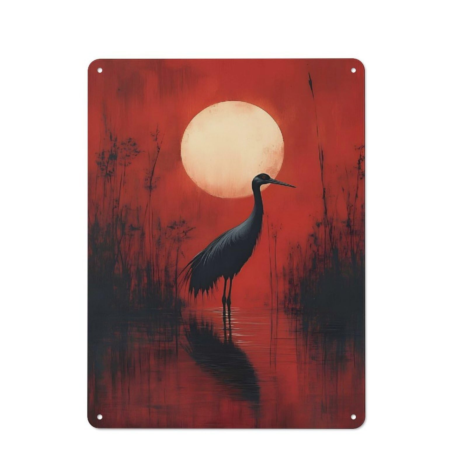 Junmoney Style-2 Retro Retro Metal Sign 40X30cm Featuring Crane In Red Sunset, Garage Wall Decor For Garage, Hobby Room, Office Or Man Cave