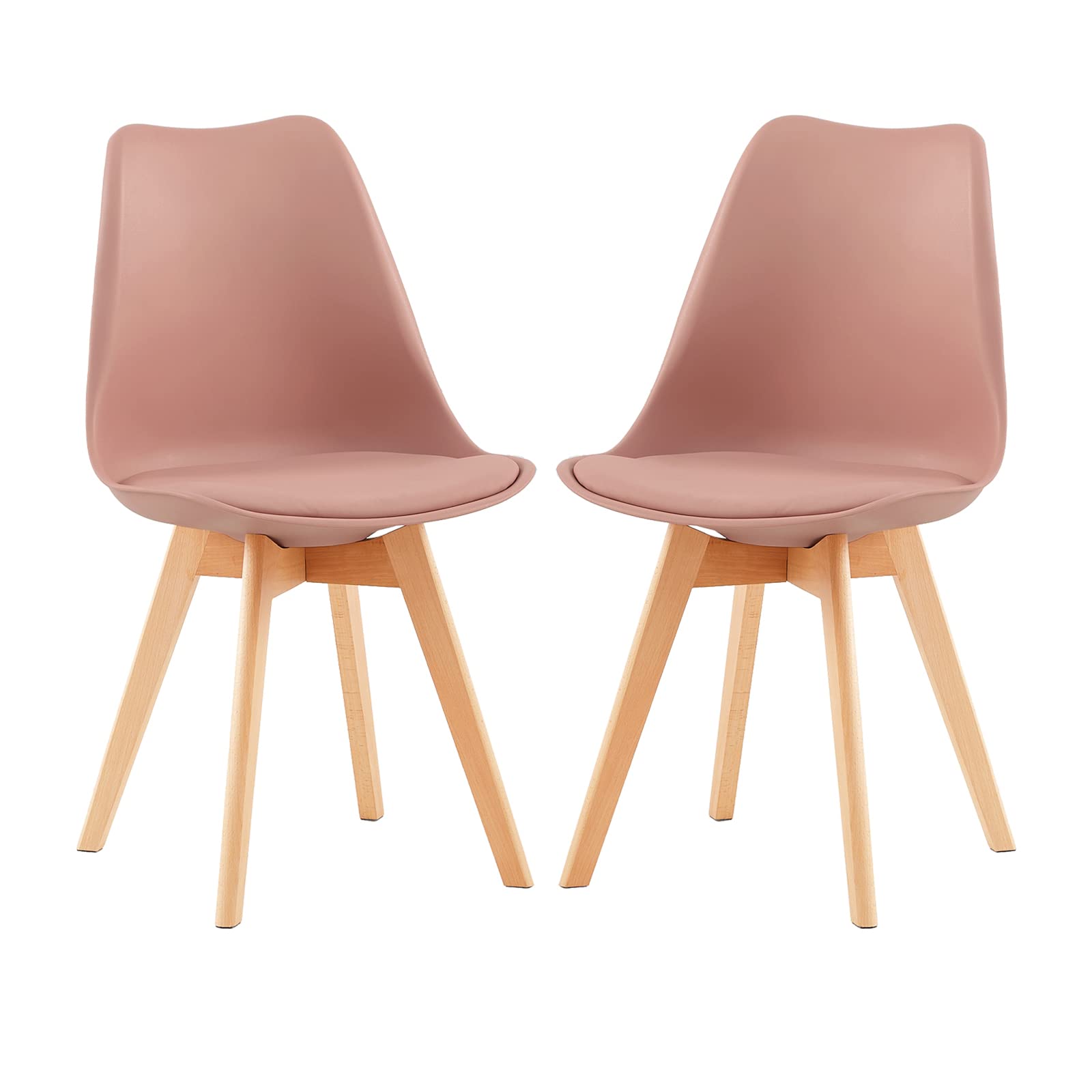 H.J WeDoo Pack 2 Sillas de Comedor Nórdico Silla Cocina de Haya con Asiento Tapizado y Respaldo Ergonómico, Rosa Ahumado