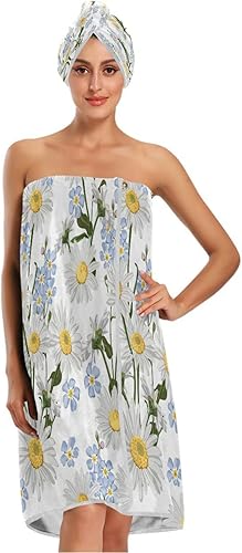Juego de 3 toallas de spa para mujer, con cierre ajustable con diseño de flores Forget-me-not Flower