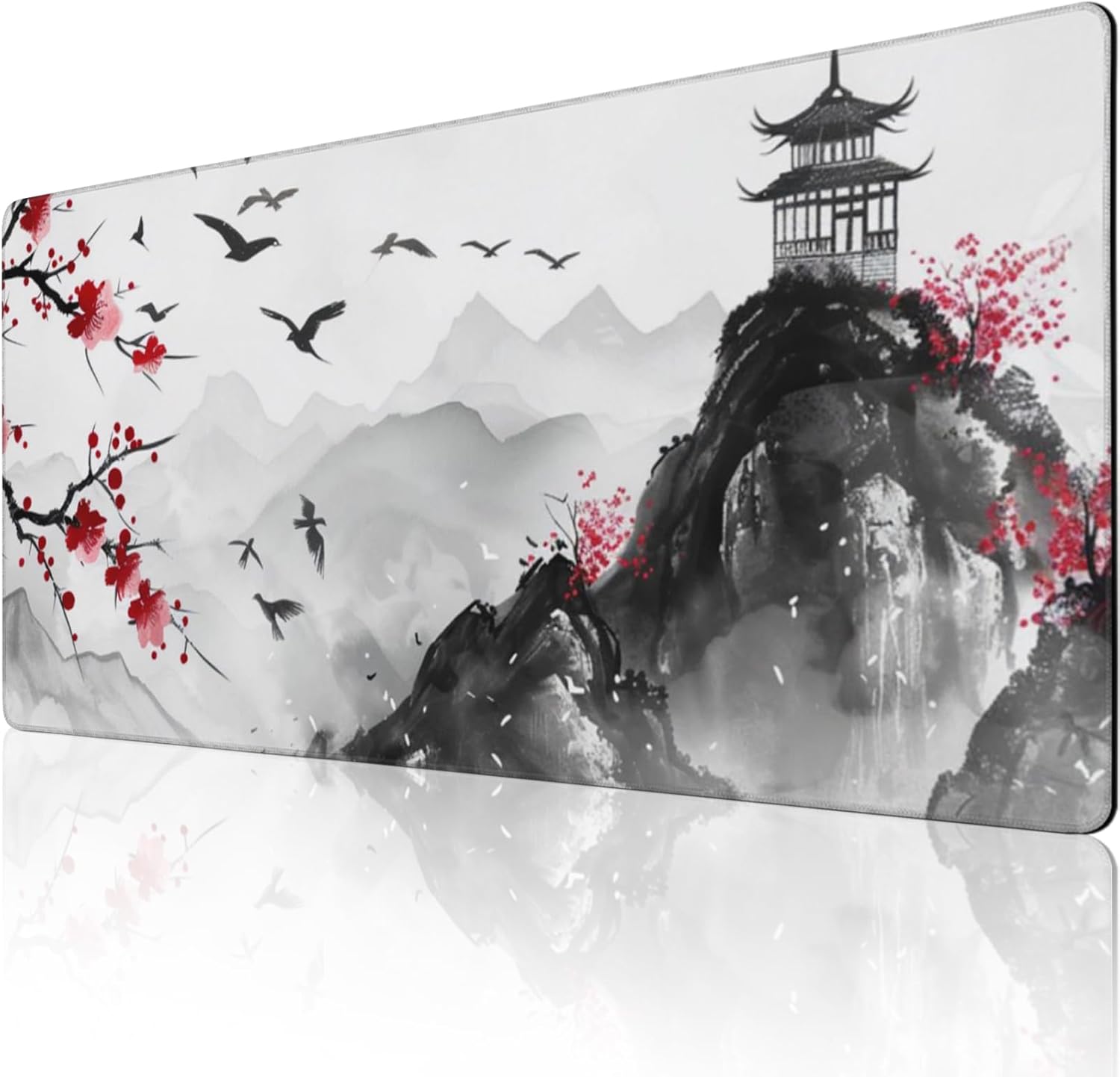 3XL Extended Gaming Mouse Pad -Watercolor Cherry Blossom 24x48 Inch Mouse Mats Desk Pad,Large Desk Mat,Extended Keyboard Mousepad with Non-Slip Base and Stitched Edge for Home Office