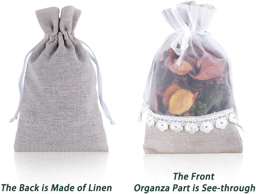 SumDirect Rose Drawstring Burlap Bag - 20pcs 4x6 Inch Lace Jute Organza Favor Gift Bags, Sheer Linen Favor Bags for Wedding image 5