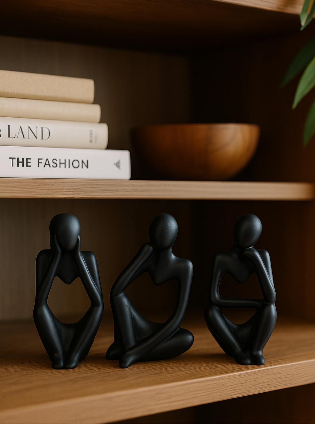 Ev & Ofis Dekoru – Siyah 3’lü İnsan Figürü Seti | El Yapımı Minimalist Heykel Takımı