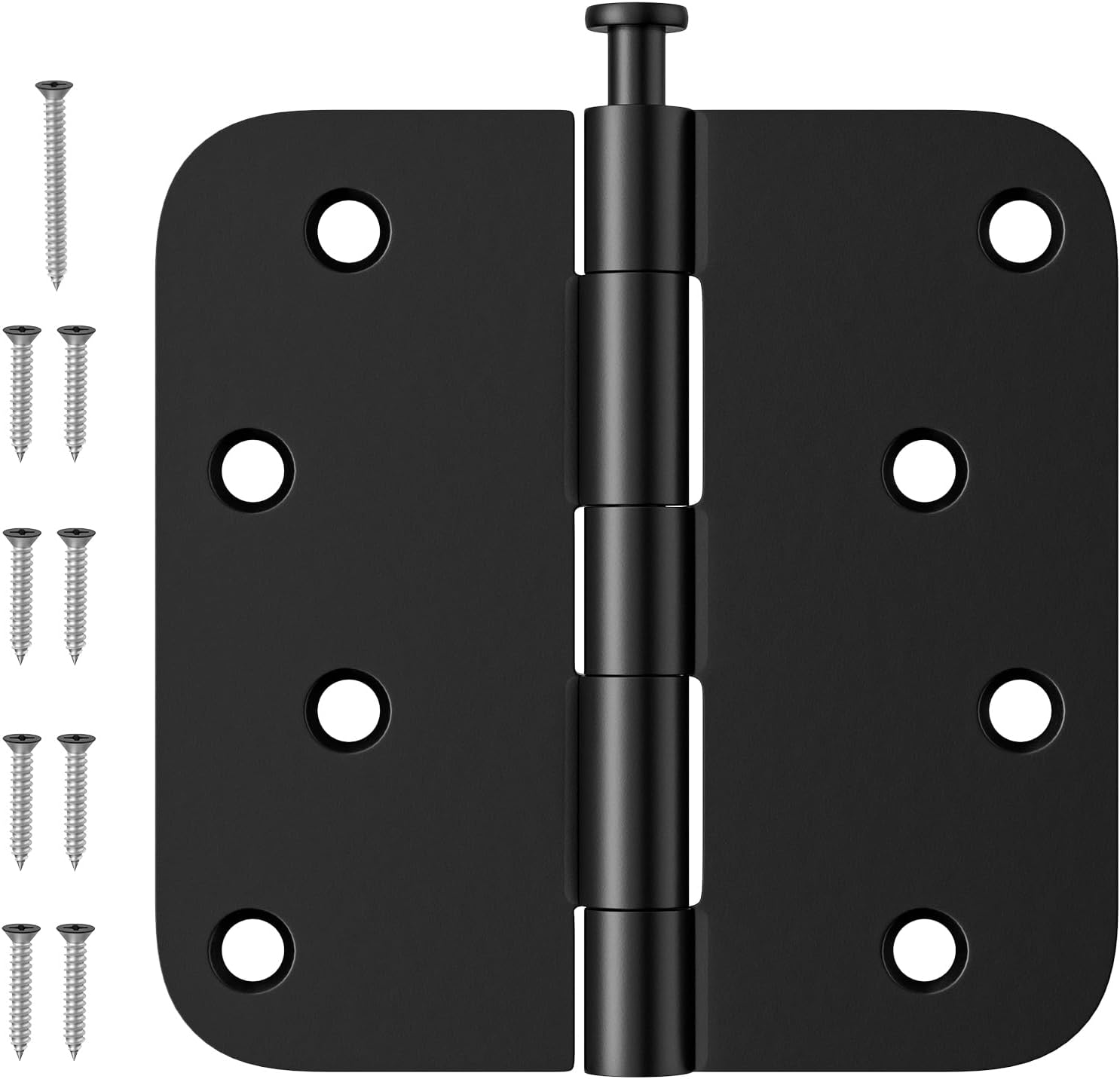 12 Pack Black Door Hinges 4 Inch, Exterior Door Hinges with Square & 5/8" Radius, Removable Pin, Perfect for Heavy-Duty Front & Back Door, Antirust & No Squeaks