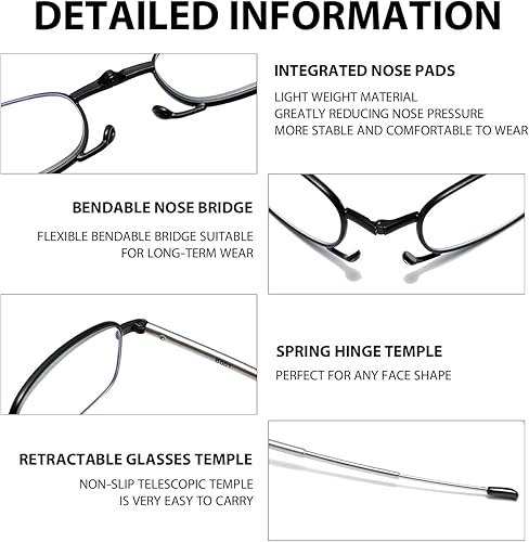 Miniatura 4 de Paquete de 3 lentes de lectura plegables para hombres y mujeres, llavero compacto para lectores con luz azul, anteojos portátiles de bolsillo
