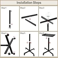 Vista 6 de Bandeja de salón con ruedas,Carrito de belleza con ruedas ajustable en altura,Equipo profesional de salón para peluquería/Spa/uso doméstico Negro