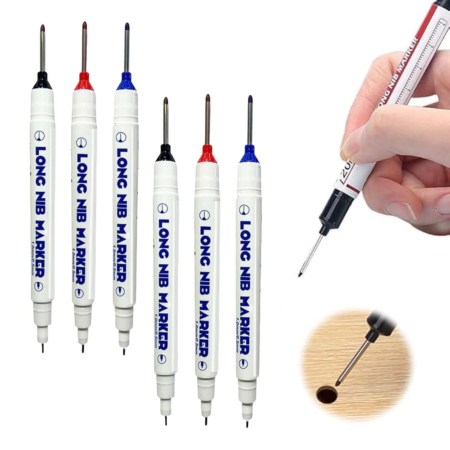 5PCS Long Head Deep Hole Marker Pens 20mm Deep Reach Long Nose Markers 45mm Permanent Markers Carpenter Ink