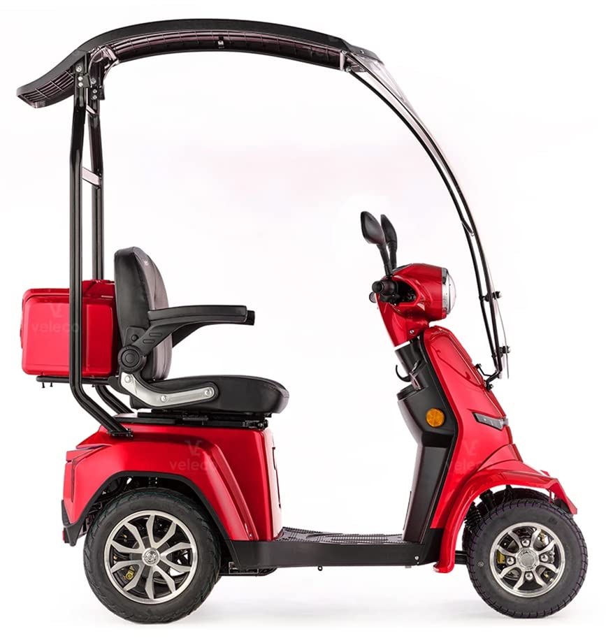 VELECO GRAVIS - Dispositivo de movilidad personal de 4 ruedas con techo - Totalmente montado y listo para usar - Seguro y estable - Amplio espacio de almacenamiento y portavasos (red)