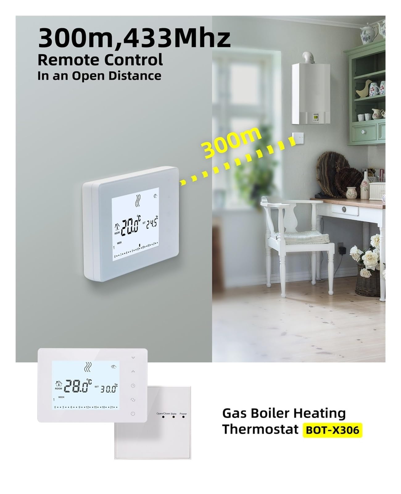 Termostato Intelligente, Regolatore di Temperatura programmabile Touch Screen termostato Wireless for Riscaldamento Ambiente con Caldaia a Gas e attuatore