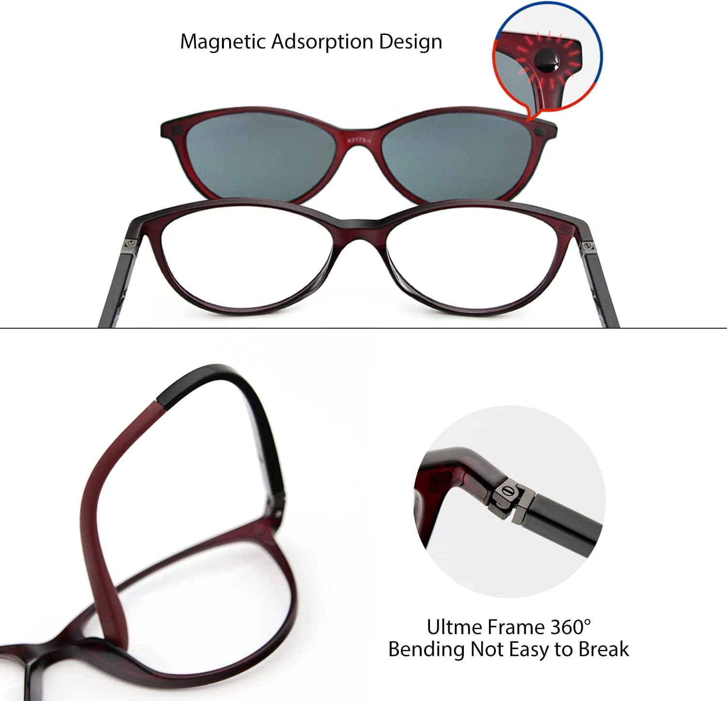 Bauhaus Magnetic Clip on Sunglasses for Men & Women Polarized UV Protection Retro Square Eyeglasses Fit Over Night Driving - Image 4