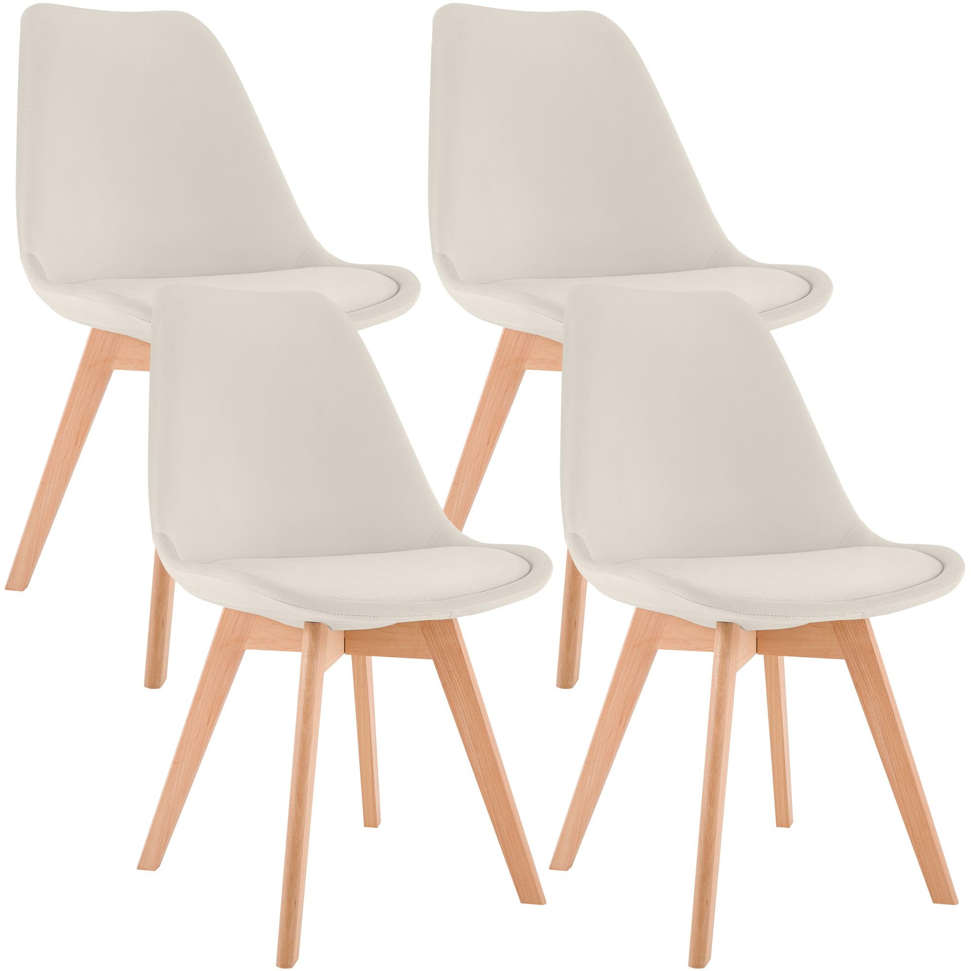 CLP Set De 4 Sillas De Comedor Linares En Terciopelo, Tela o Simil Cuero I 4 Sillas De Salón Nórdica con Base De Madera, Color:Beige, Material:Terciopelo