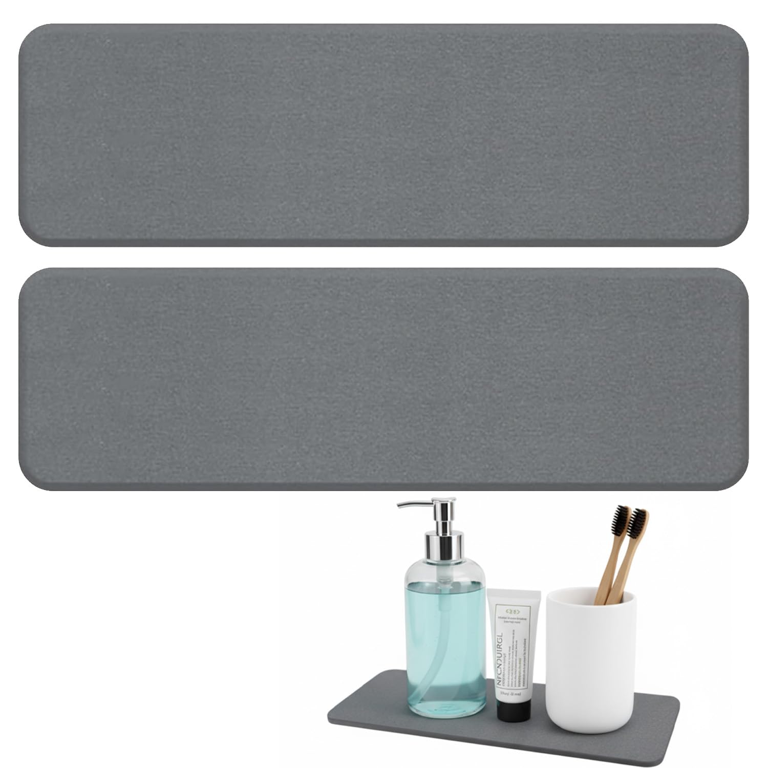 Kitchen Stone Drying Mat, 2 Pcs Water Absorbent Sink Trays, Grey