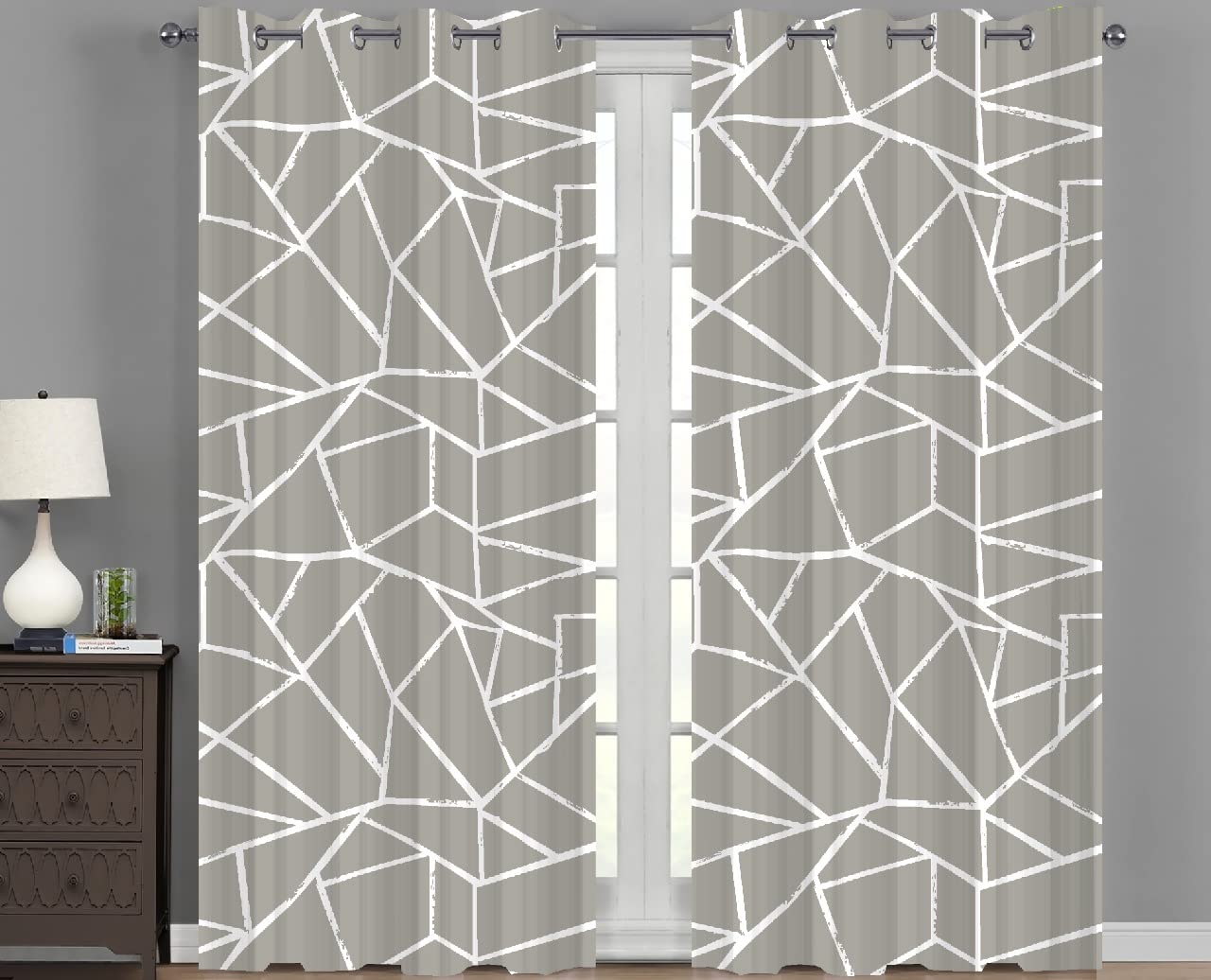 DHEBA FASHION 3D Striped Digital Printed Polyester Fabric Curtains for Bed Room Living Room Kids Room White Color Window/Door/Long Door(D.N.A286) (4 x 9 Feet (Size: 48 x 108 Inch) Long Door, 2)