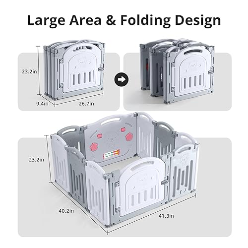 Miniatura 2 de Uanlauo Corralito plegable para bebés y niños pequeños, corralito de 10 paneles con puerta segura, corralito de seguridad versátil para interiores y