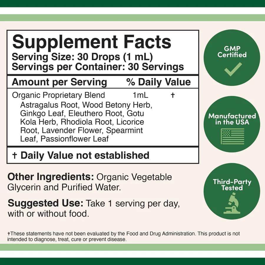 Adrenal Support Drops, 10 Organic Adaptogens, Stress + Energy, 30 Servings image 5