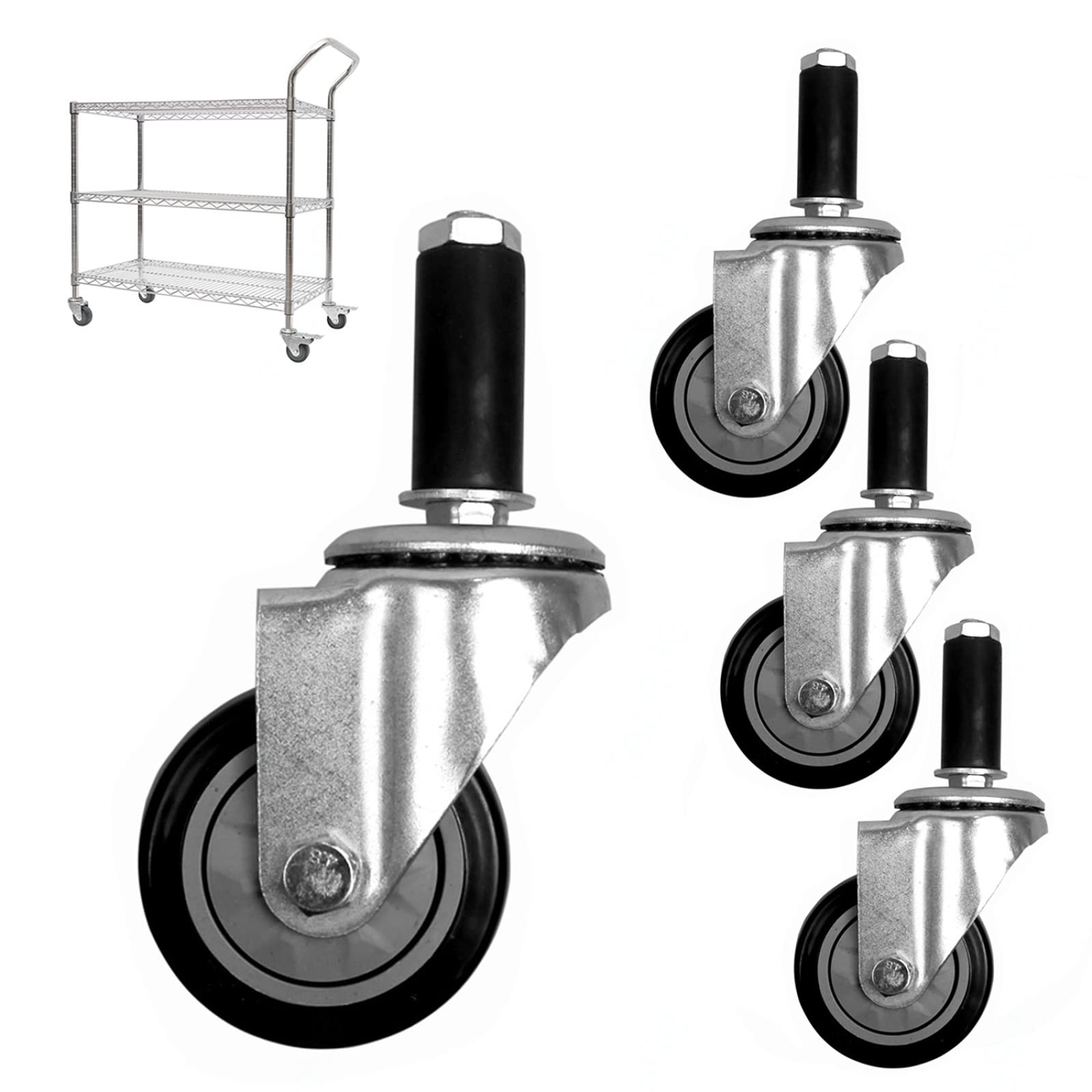 GBRJUYF Heavy-Duty Swivel Caster Wheels with Extendable Stem Industrial Transport Wheels for Workbench Replacement Rubber Casters (Pack of 4)