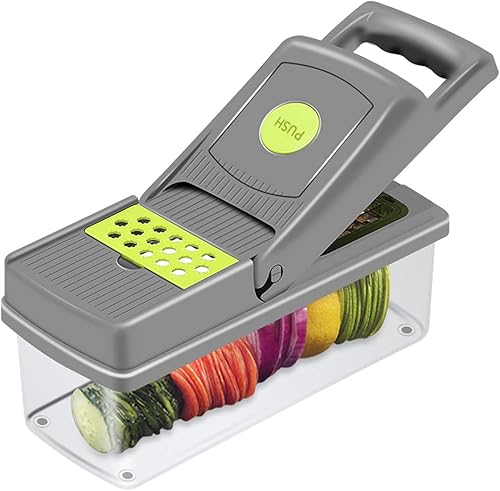 Miniatura 7 de Picadora de verduras 15 en 1 para cortar y cortar verduras de manera eficiente con 8 cuchillas diferentes, incluye picador de cebolla, diseño