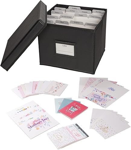 Miniatura 4 de Lukeline Organizador de tarjetas de felicitación y caja de almacenamiento con 15 divisores ajustables, almacena más de 140 tarjetas, adecuado para