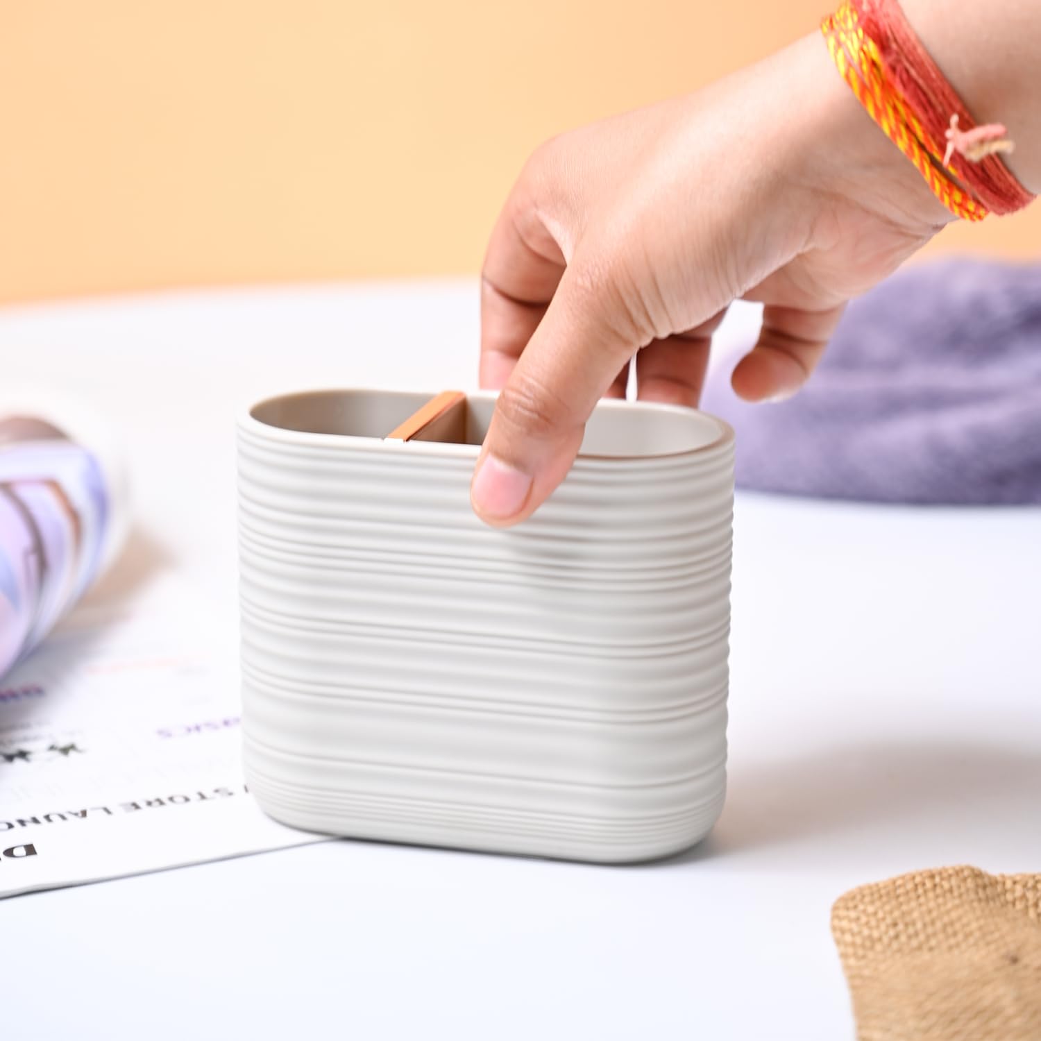 Market99 Light Beige Toothbrush Holder | Multipurpose Holder Case for Toothbrush, Toothpaste & Makeup Brushes | Organizer for Bathroom Accessories, Wash Basin, Home, Office & Vanity Counter