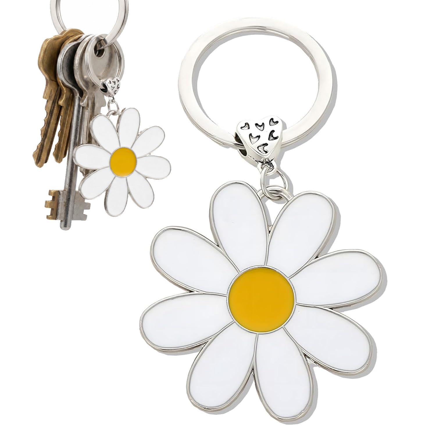 ElvenJoy Cute Keyrings for Women, Flower Keyring with Daisy and Sunflower Charms, Lightweight Bag Charm for Handbags, Thoughtful Gift for Friends or Loved Ones