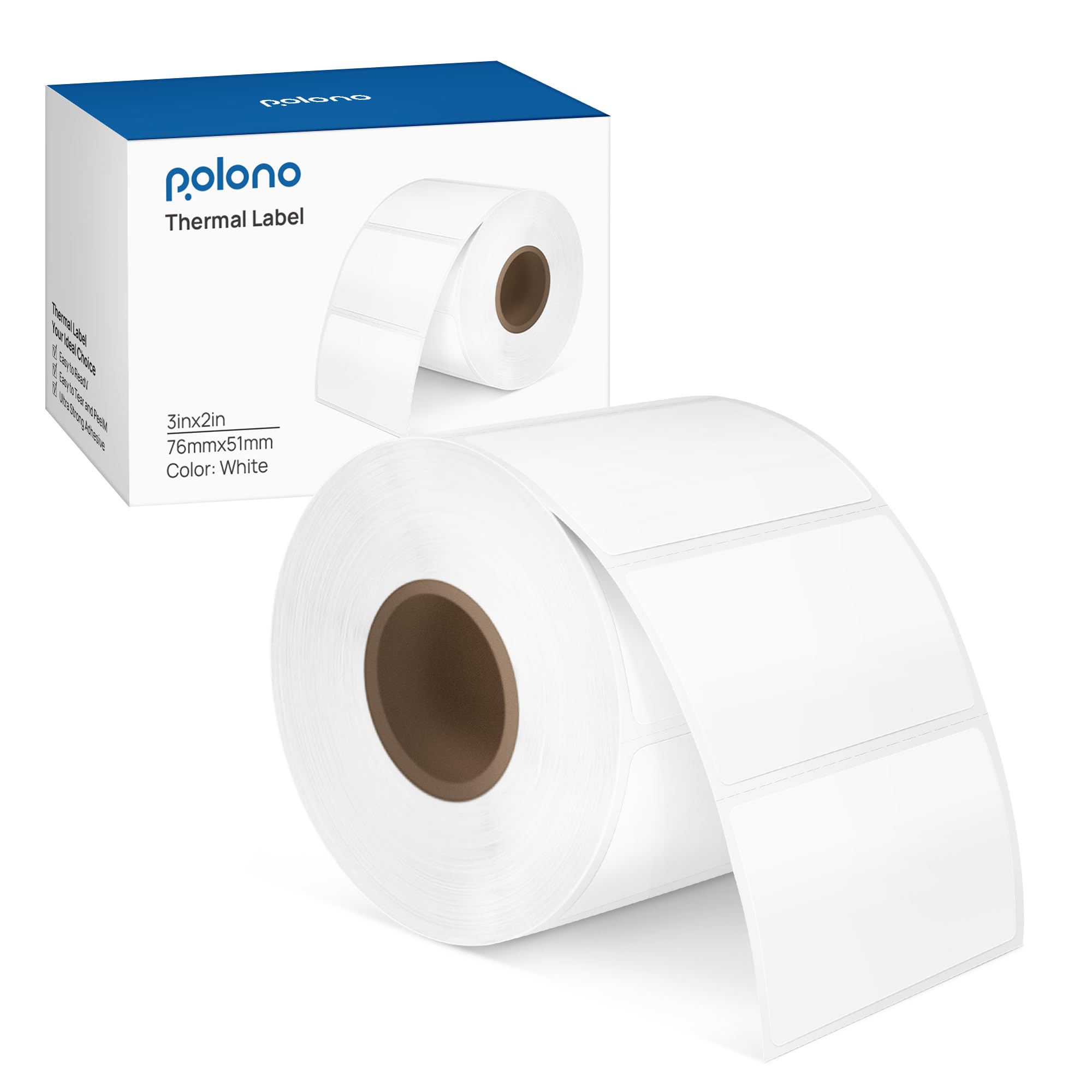 POLONO Genuine 3" x 2" Direct Thermal Self-Adhesive Address Shipping Labels - Compatible With PL60 and PL70E Printers for Barcodes, Postage (1000 Labels)