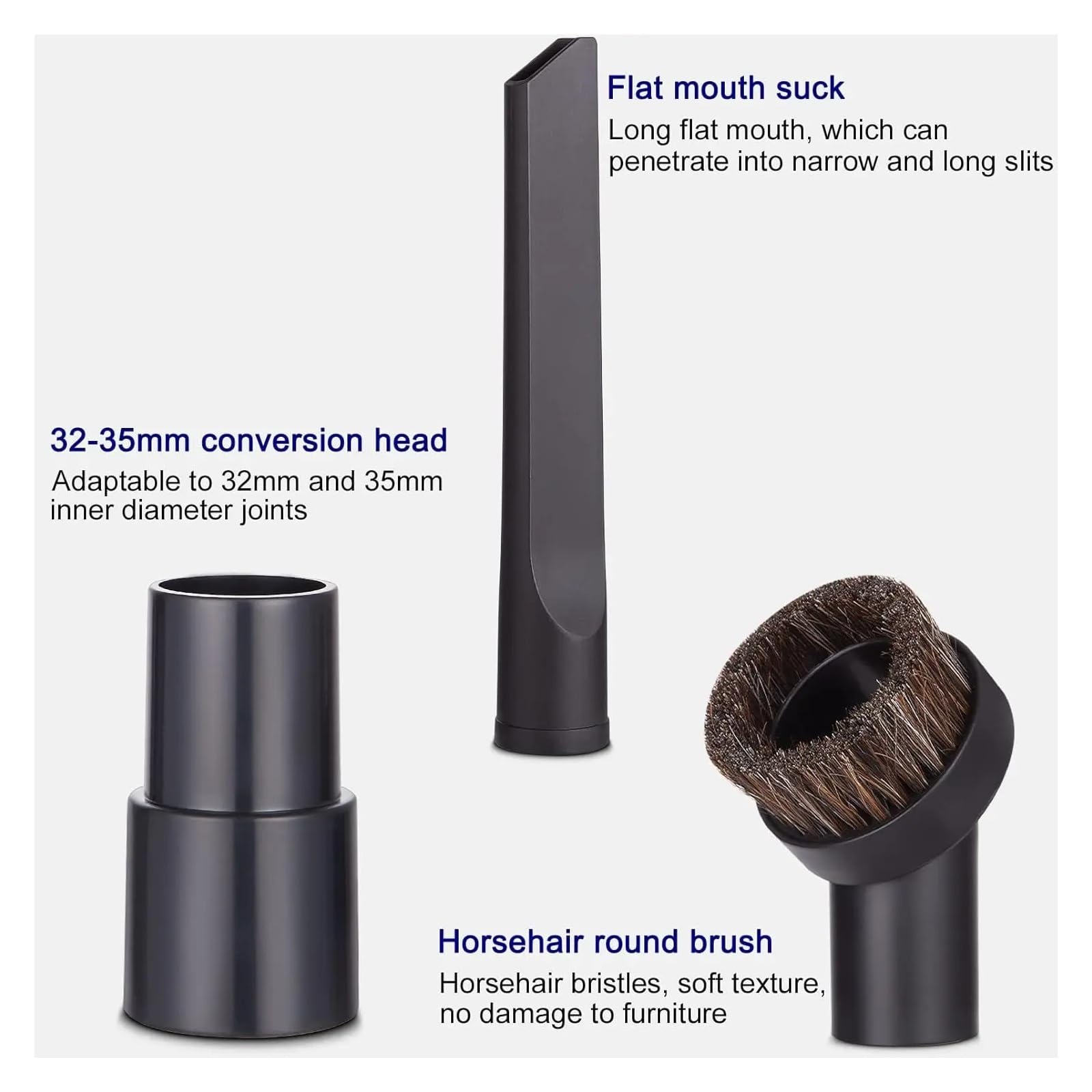 32-mm-Vac-Düsenbürstensatz mit 35-32-mm-Schlauchadapter | 32-mm-Düsenbürstensatz mit 35-mm-auf-32-mm-Schlauchadapter. Passend for die meisten Staubsauger.