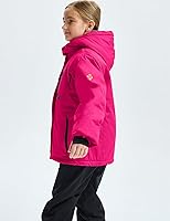 Vista 3 de GEMYSE Chaqueta de esquí impermeable para niña, chaqueta de invierno a prueba de viento con capucha