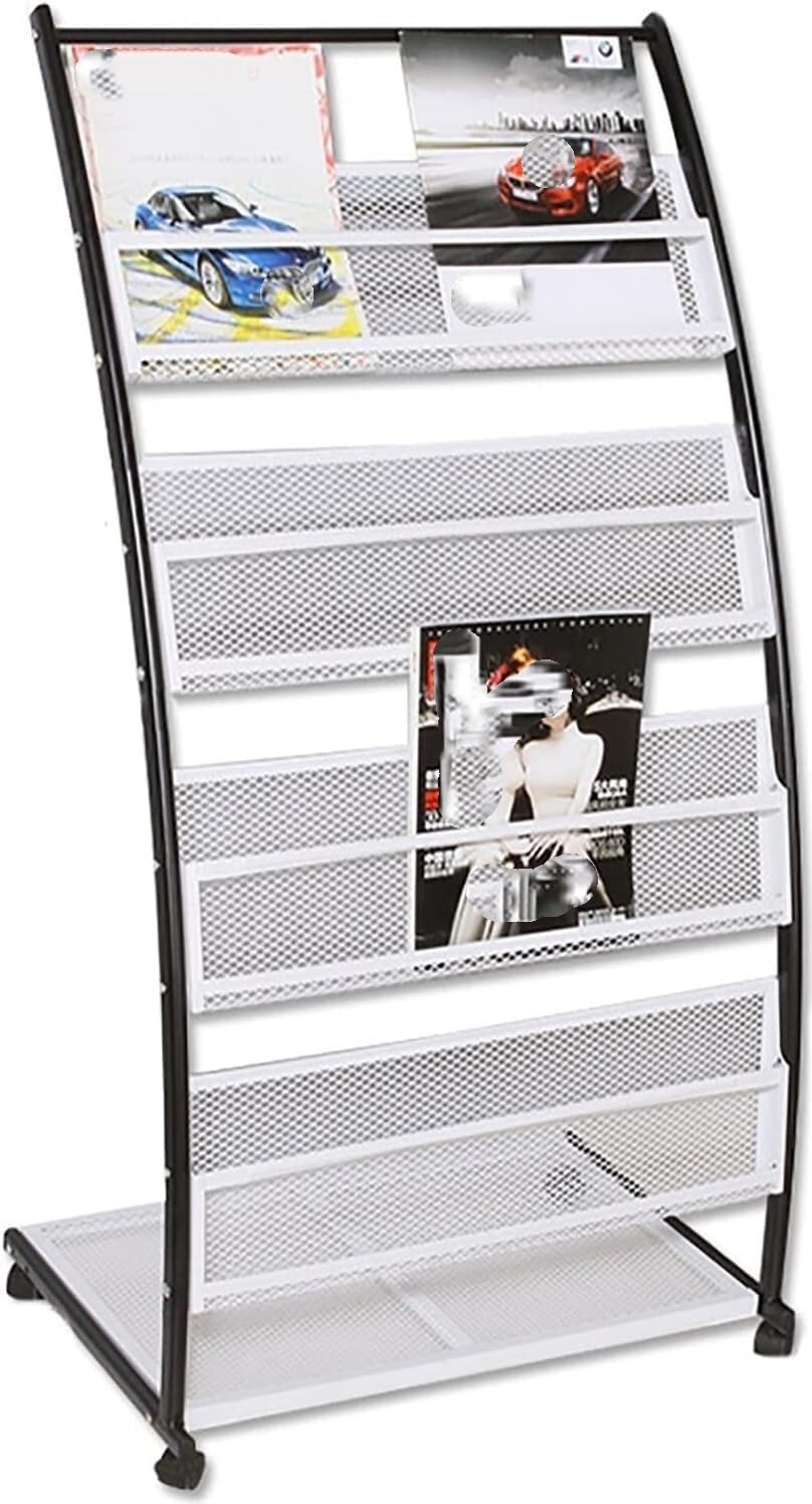 Bodenstehender Zeitschriftenständer Tragbarer Zeitschriftenständer mit Rollen, bodenstehender Broschürenständer for Ausstellungen/Büros, einfacher Netz-Organizer Mehrzweckständer