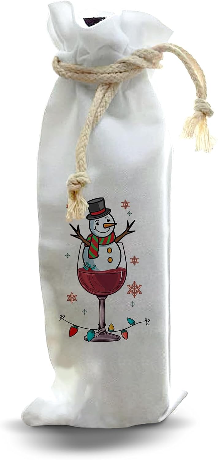 Jolitee Wine Bottle Gift Bag – Dancing Snowman in Wine Glass – Festive Reusable Holiday Host Gift