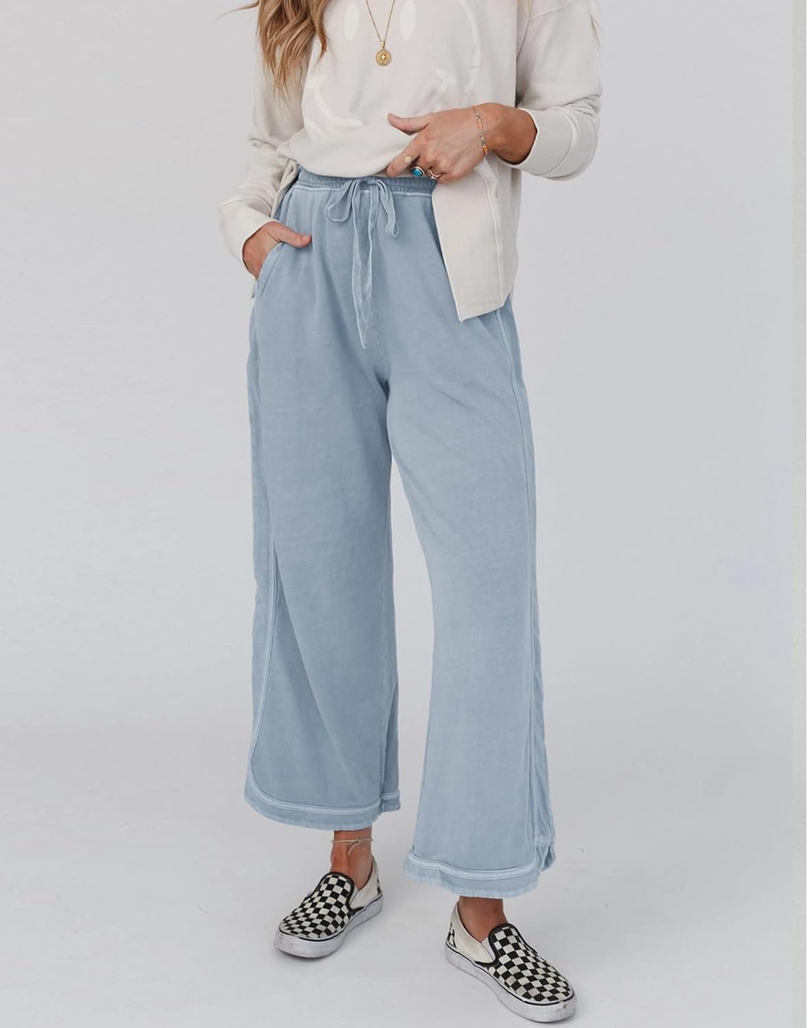 Womens Wide Leg Pants Casual High Waisted Palazzo Pants Lightweight Summer Flowy Beach Pants with Pockets - Image 3