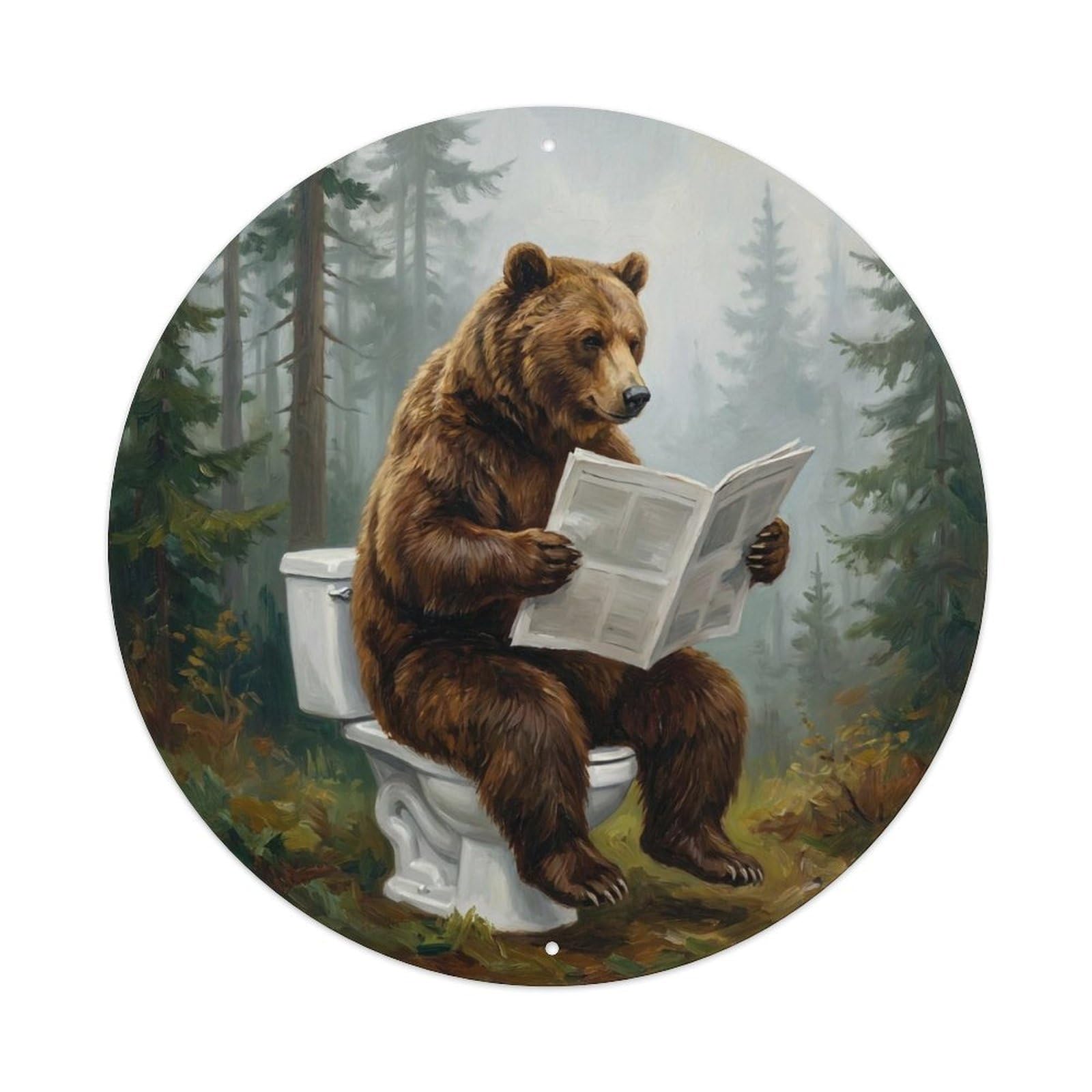 Bear On Toilet Humorous Bathroom Reads In The Wild Metal Tin Sign