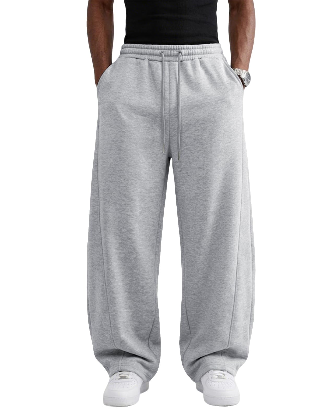 Wangdo Mens Baggy Sweatpants Wide Leg Lounge Cotton Jogging Pants Casual Elastic Waist Joggers with Pockets