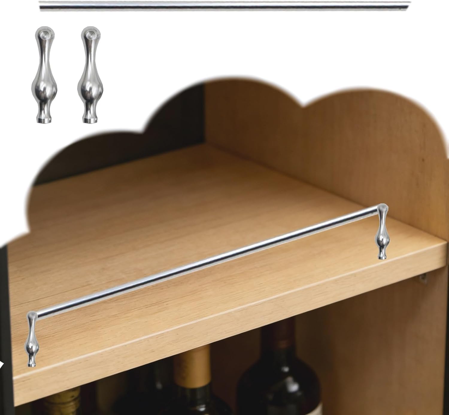 Usknxiu Brushed Gold Aluminum Shelf Guard Rail, Diameter Tipping Shelf Railing with Brackets & Caps, Metal Guard Fence for Hanging Shelving, Kitchen Cabinets,Silver B,26in/66cm