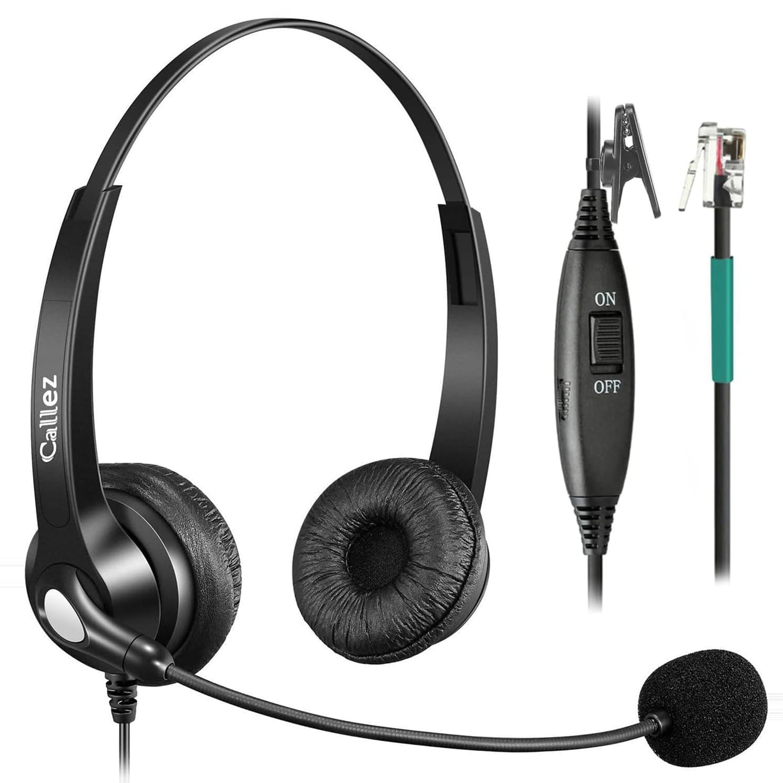 Callez ヘッドセット固定電話用 ノイズキャンセリングマイク RJ9 電話機用ヘッドセット 両耳 有線ヘッドホン マイクミュートボタン付き 音量調節 Avaya Polycom NEC Zultys Gigaset 日立 東芝 富士通 沖電気 Plantronics Mitel Shoretel Fanvil AudioCodesなど対応 コールセンター オフィス