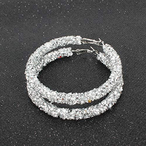 Silver Glitter Hoop Earrings For Women Bohemian Sparkle Resin Rhinestone Wrapped Big Hoop Dangle Earrings Jewelry Girl Gifts #TOP3